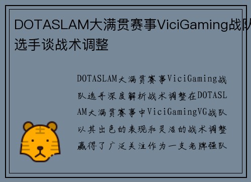 DOTASLAM大满贯赛事ViciGaming战队选手谈战术调整