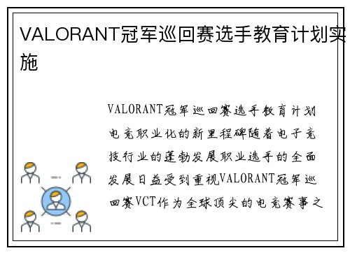 VALORANT冠军巡回赛选手教育计划实施
