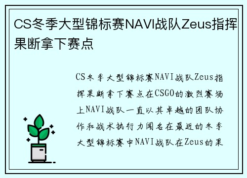 CS冬季大型锦标赛NAVI战队Zeus指挥果断拿下赛点